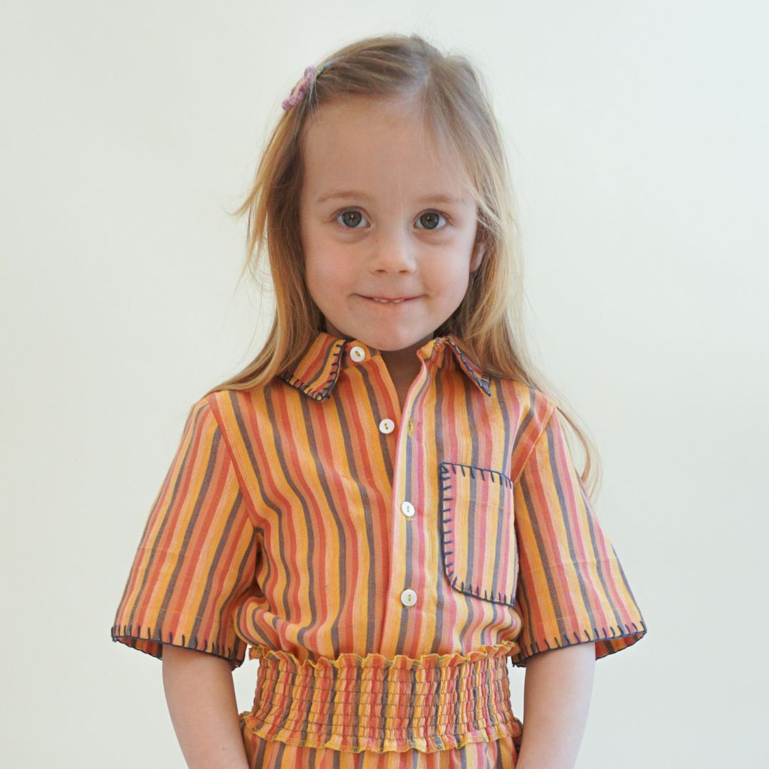 Organic Cotton Striped Collared Kids Shirt