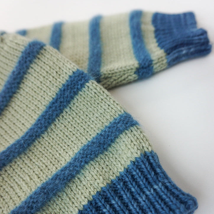 Fuzzy striped kids crewneck sweater in baby alpaca, merino wool, mulberry silk and mohair — League of Friends