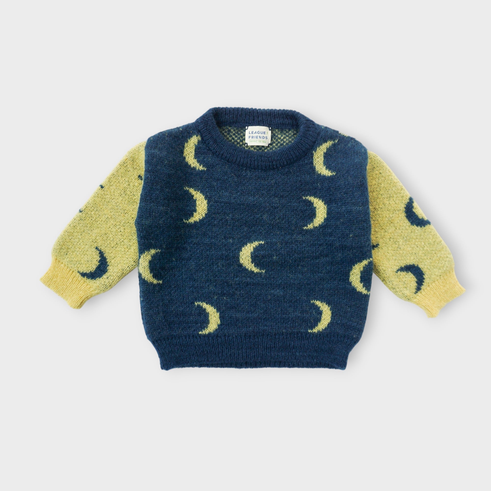 Moon jacquard kids crewneck sweater in naturally dyed baby alpaca, mulberry silk and mohair — League of Friends