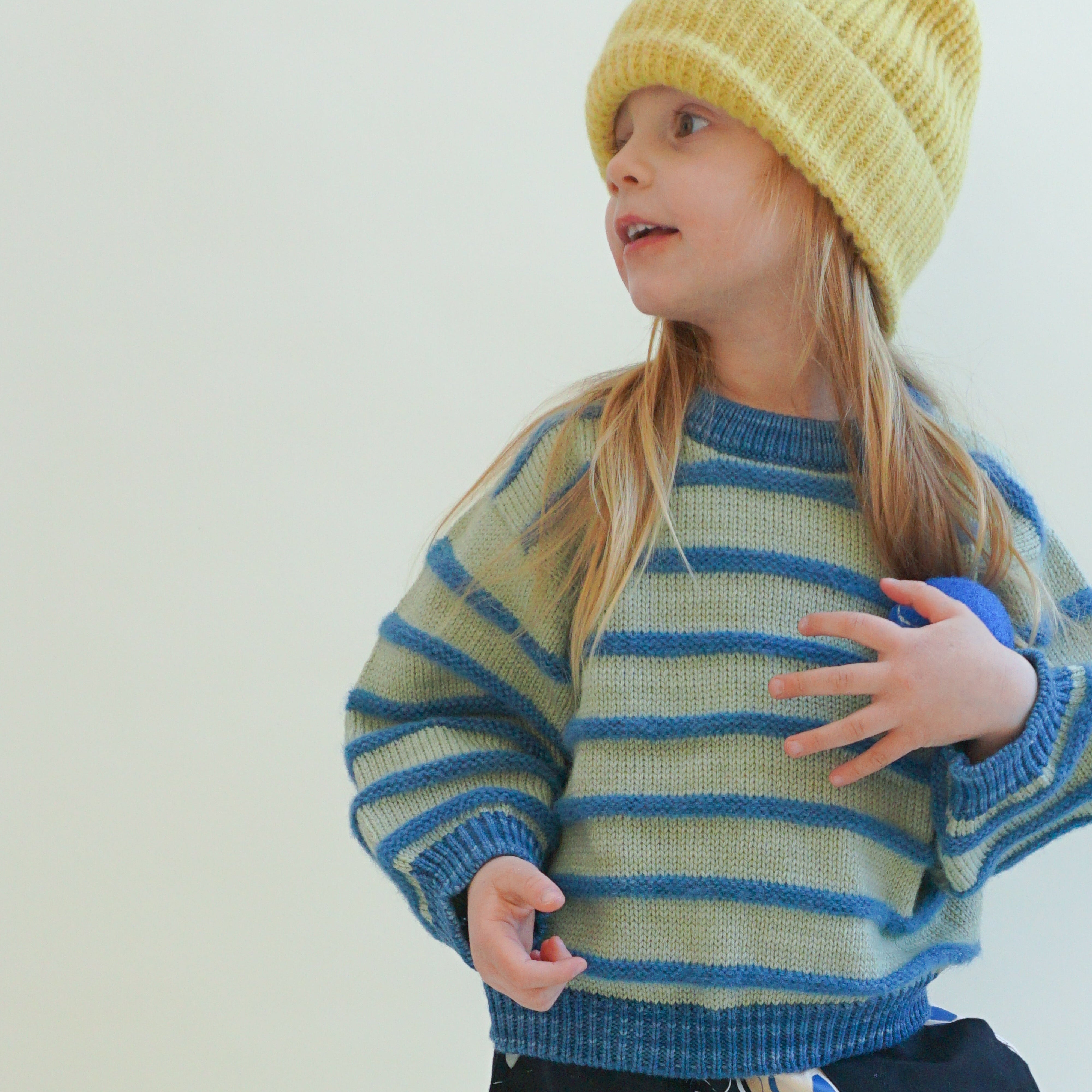 Fuzzy striped kids crewneck sweater in baby alpaca, merino wool, mulberry silk and mohair — League of Friends