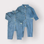 Load image into Gallery viewer, Two indigo blue colored boiler suit jumpsuits
