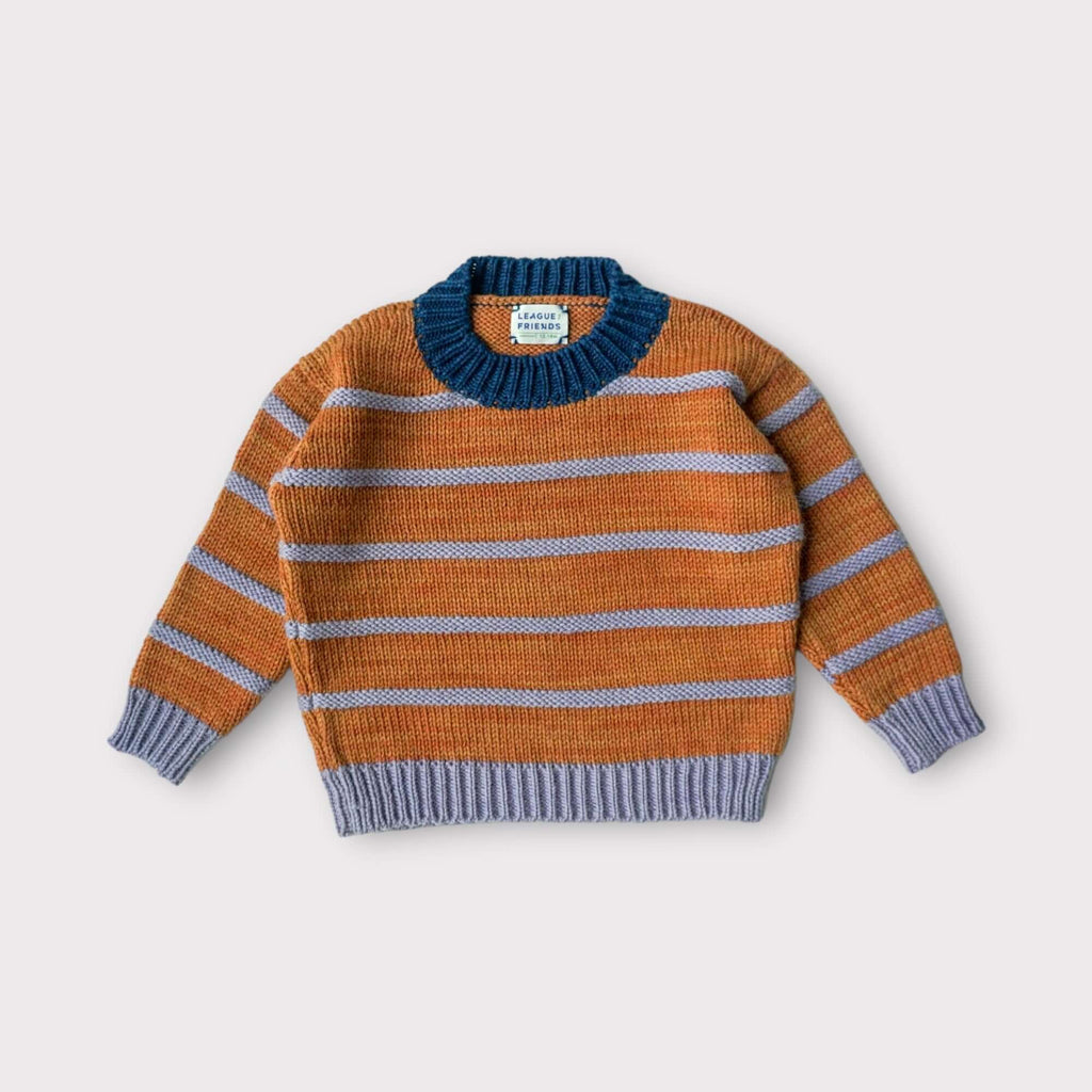 rust and lavender striped merino wool and baby alpaca crewneck sweater