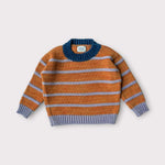 Load image into Gallery viewer, rust and lavender striped merino wool and baby alpaca crewneck sweater
