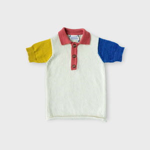 flat image of color blocked polo knit shirt