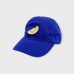 Load image into Gallery viewer, cobalt baseball hat with lemon crochet applique
