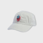 Load image into Gallery viewer, stone colored hat with strawberry crochet applique
