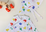 Load image into Gallery viewer, organic cotton bodysuit and bucket hat colorful baby clothing
