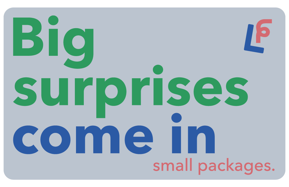 image of gift card saying 'Big surprises come in small packages"