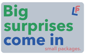 image of gift card saying 'Big surprises come in small packages"