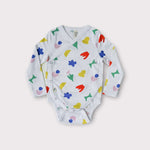 Load image into Gallery viewer, multi colored garden print long sleeve bodysuit flat image
